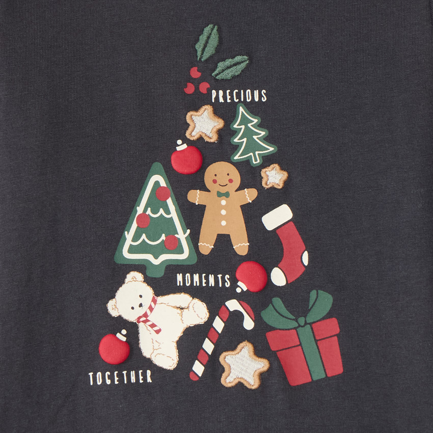 T shirt bébé à manches longues et motifs de Noël en relief 