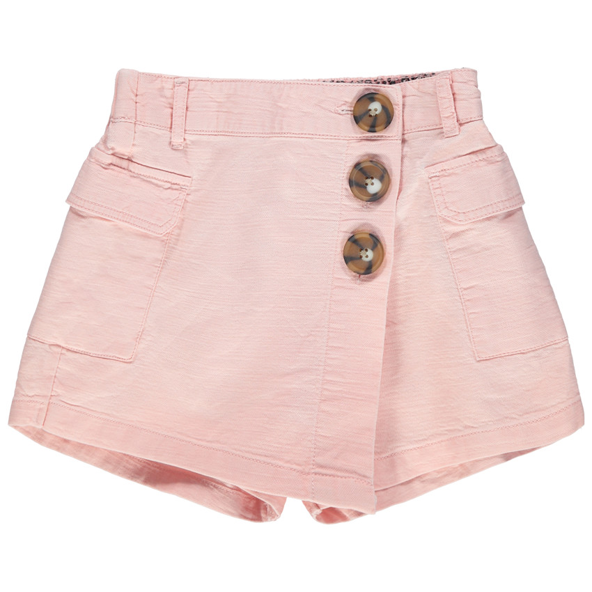 Jupe short rose pâle à poches et boutons 