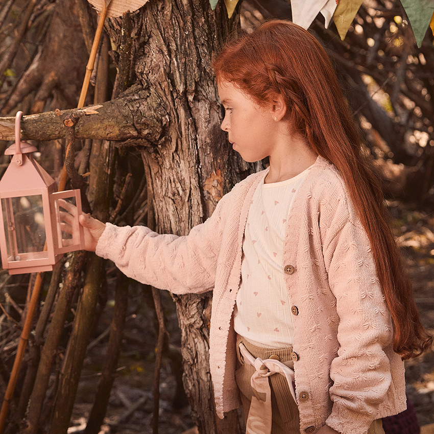 Gilet uni en tricot fantaisie demi-oversize pour fille 