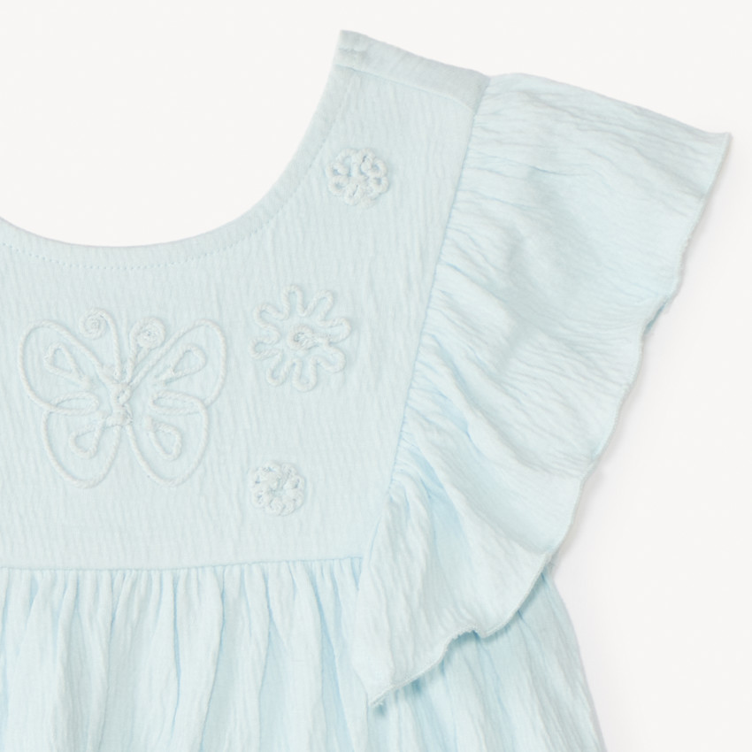 Tunique manches courtes à volants et cording papillon pour bébé fille 