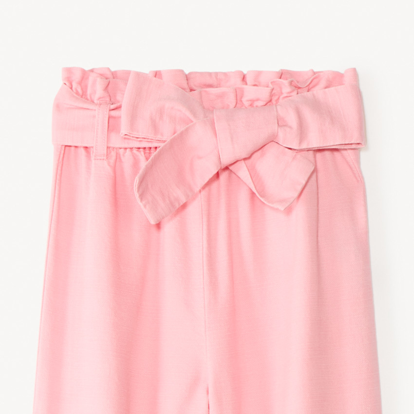 Pantacourt en toile uni avec ceinture à nouer pour fille 