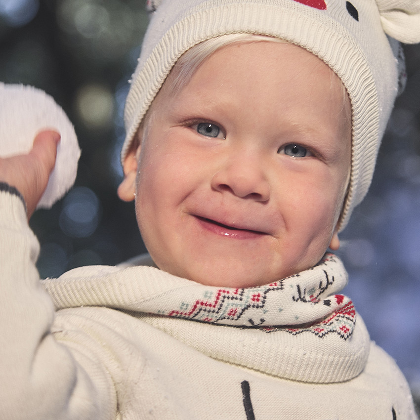 Ensemble bonnet ludique + snood en tricot de Noël pour bébé  