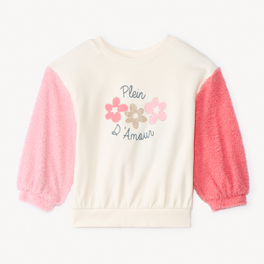 Sweat molleton effet colorblock et manches sherpa pour bébé fille