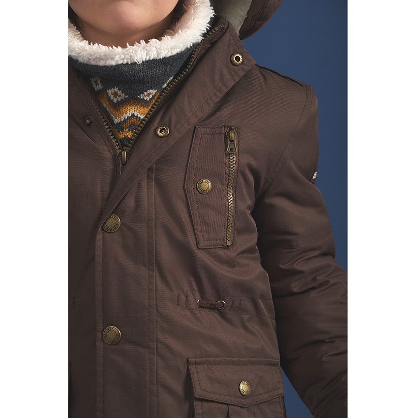Parka en polyester avec capuche amovible et doublure en sherpa pour garçon 