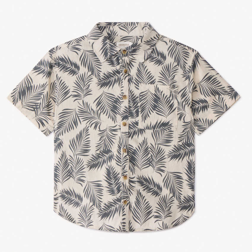 Chemise manches courtes imprimé feuillage pour garçon - Ecru