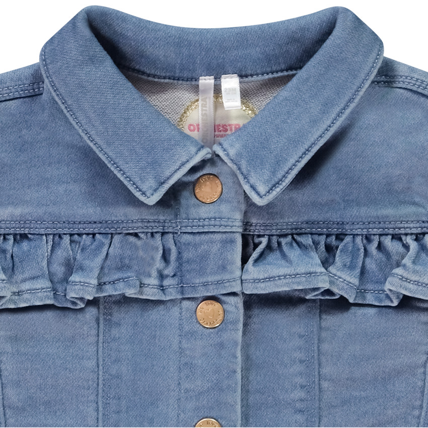 Veste effet jean avec empiècement volantée + boutons fantaisie pour bébé fille 