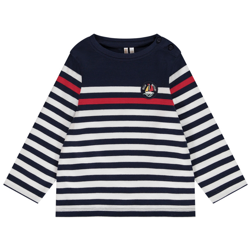t-shirt style marinière en jersey avec badge brodé pour bébé garçon - bleu marine