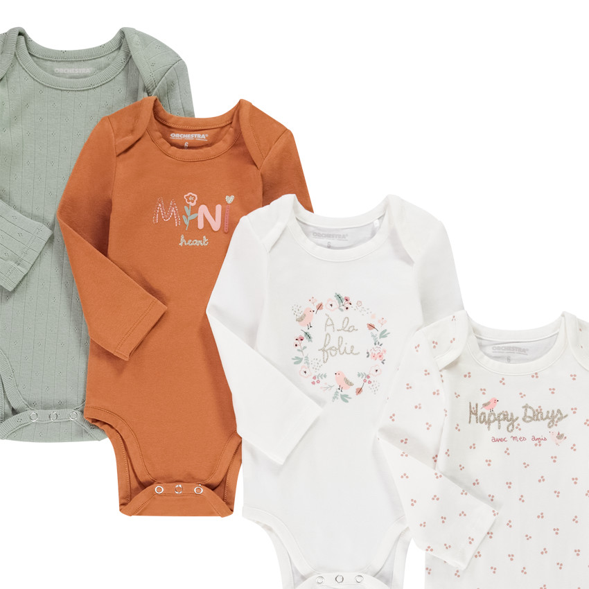 Lot de 7 bodies manches longues fantaisie pour bébé fille 