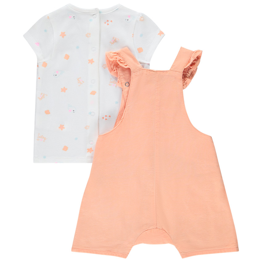 Ensemble salopette uni + t-shirt imprimé fantaisie pour bébé fille 