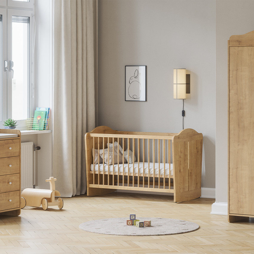 Lit bébé 60 x 120 cm à bascule Megève aspect chêne 