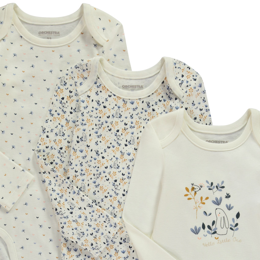 Lot de 3 body manches longues imprimé fantaisie pour bébé fille avec ouvertures différentes selon l'âge 
