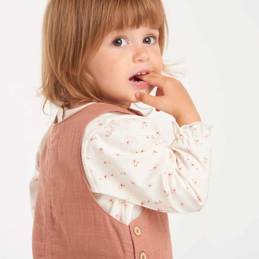 Ensemble bébé fille robe en gaze de coton et t-shirt imprimé fleurs 