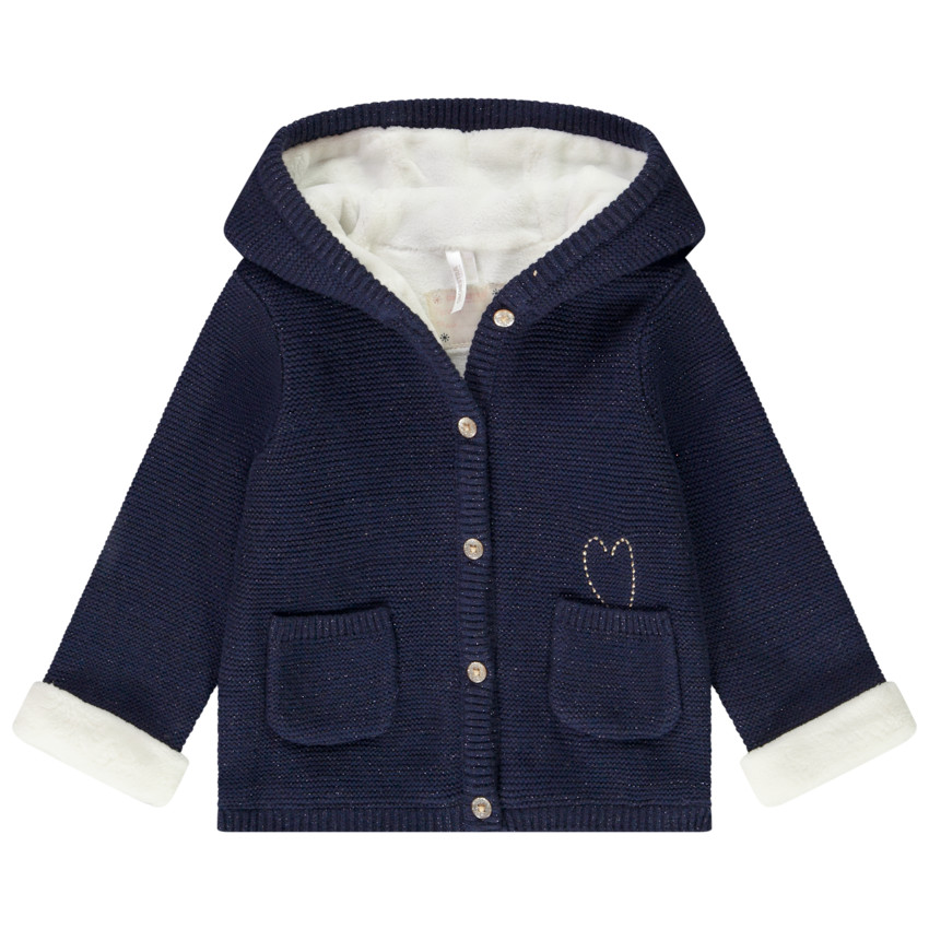 Veste à capuche en tricot avec broderie coeur pour bébé fille 