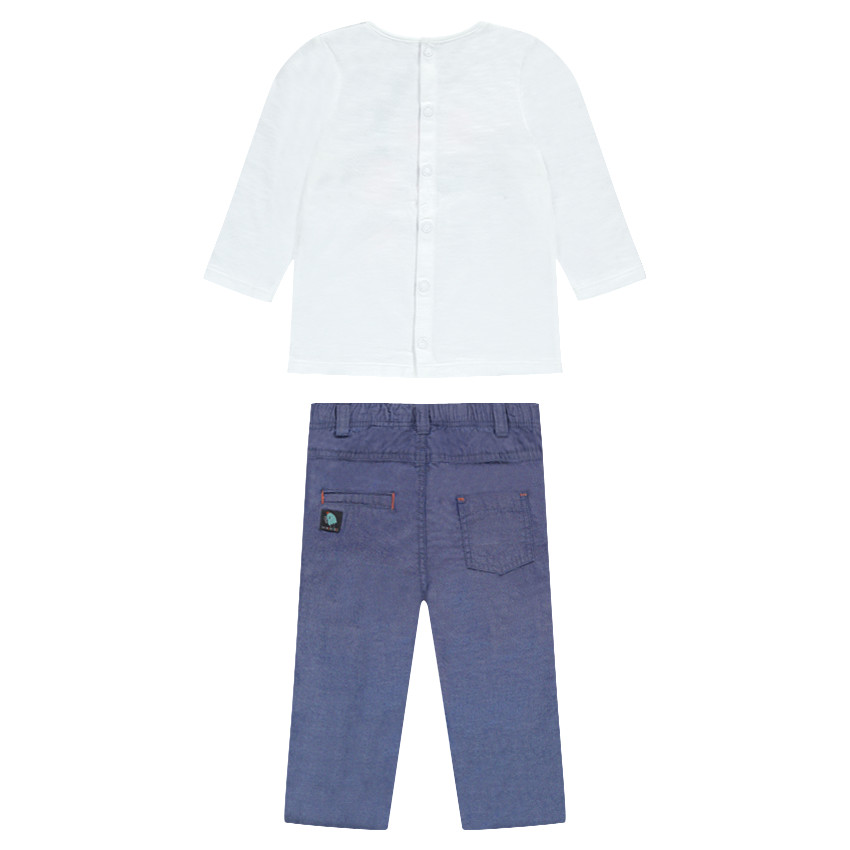 Ensemble tee-shirt manches longues printé et pantalon en chambray 