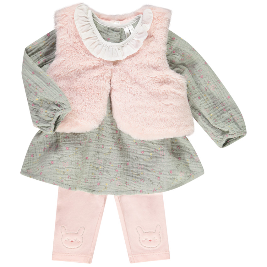 Ensemble tunique + gilet en fausse fourrure + corsaire 