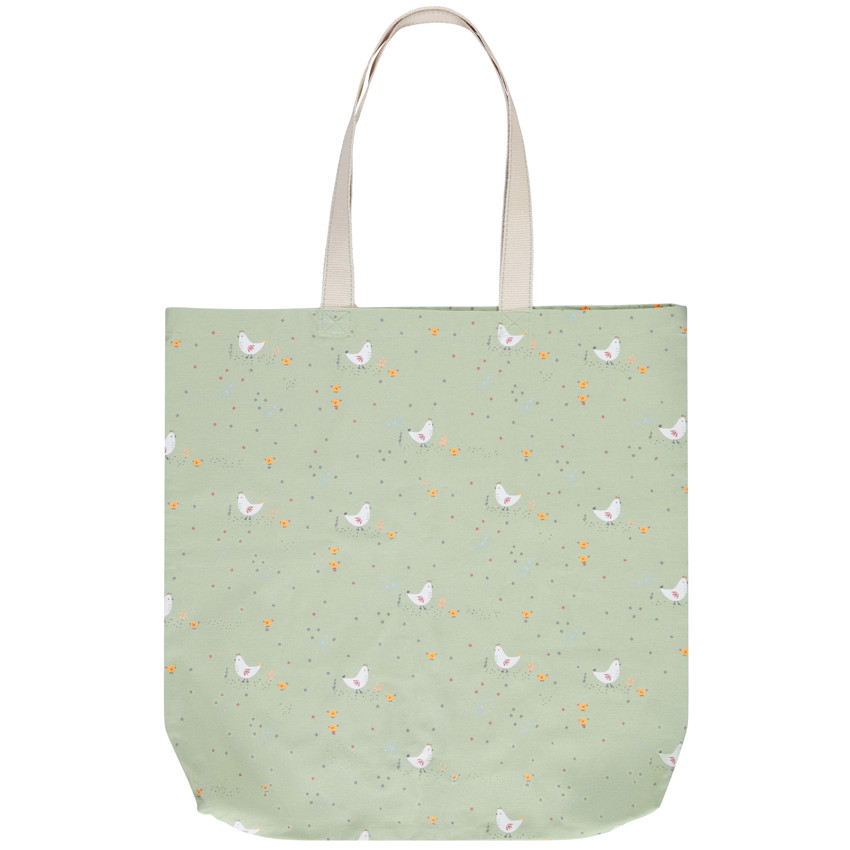 Tote bag en coton recyclé imprimé poules La Vie à la Ferme 