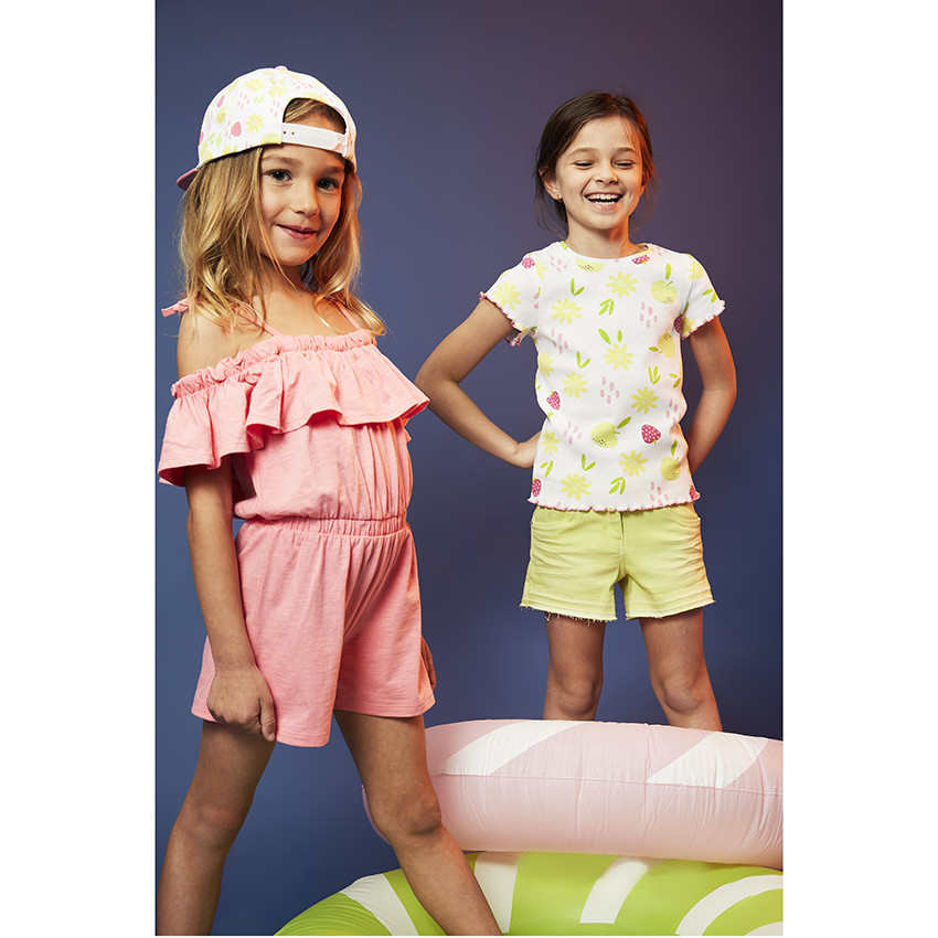 T-shirt manches courtes imprimé effet côtelé pour fille 