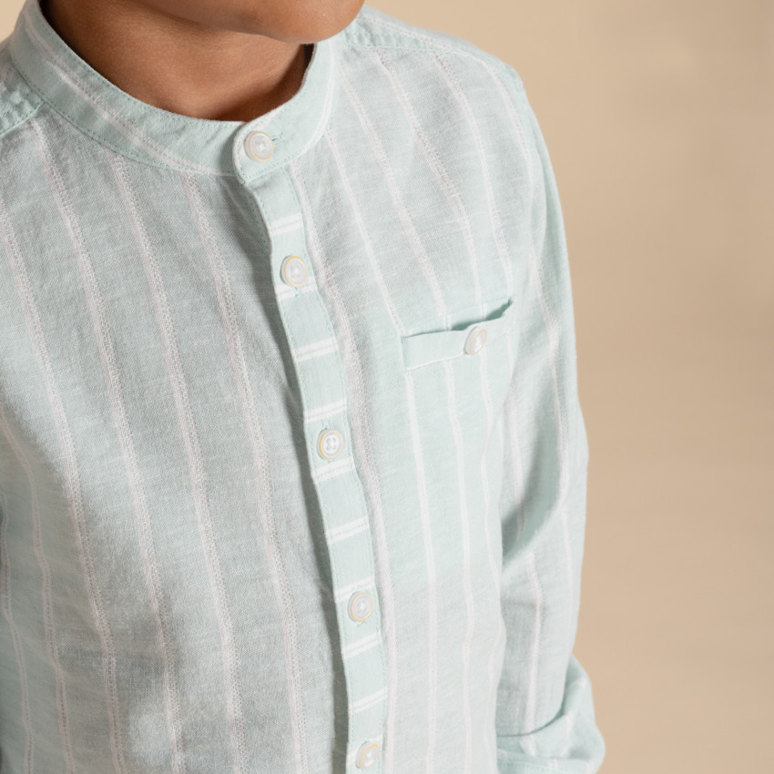 Chemise manches longues à rayures et col mao pour garçon  