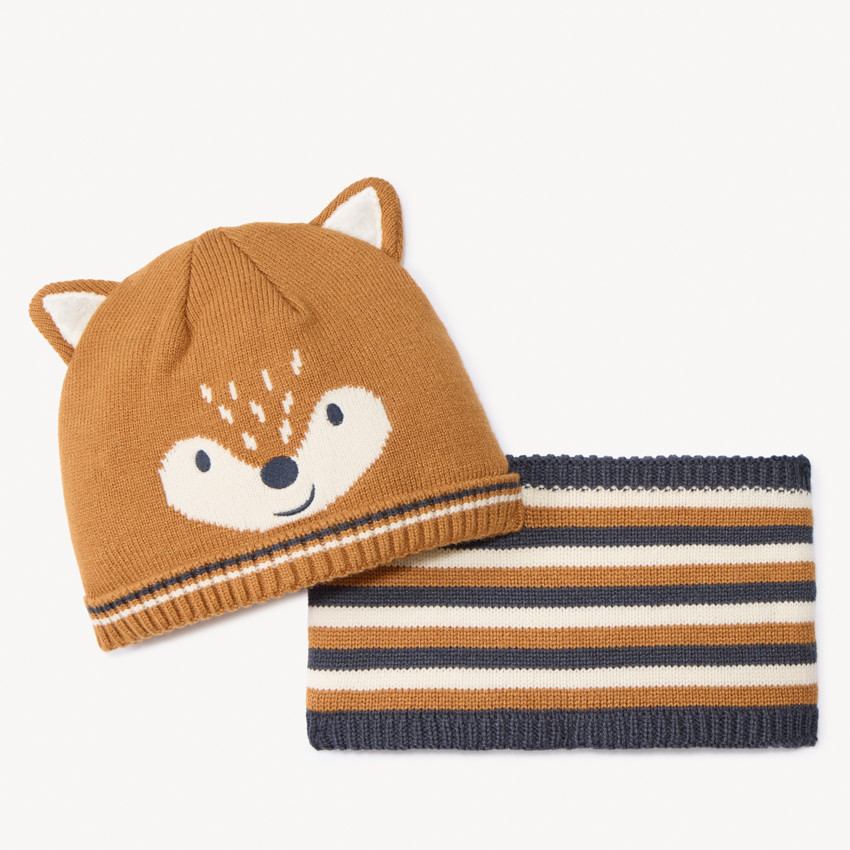 Set bonnet + snood tricot ludique fantaisie pour bébé 