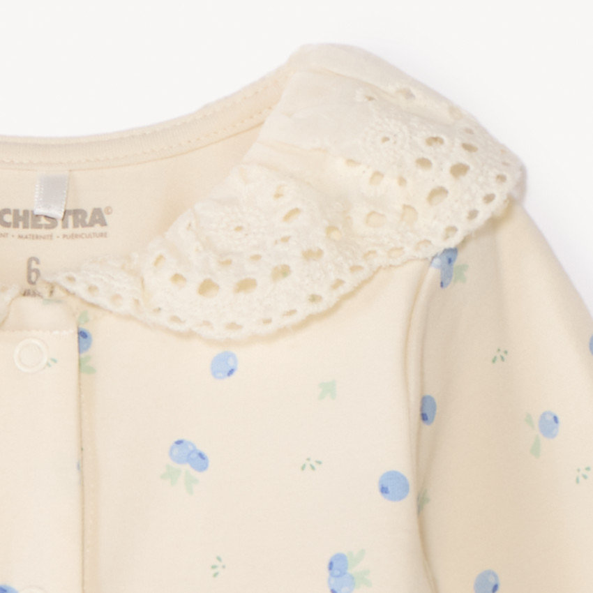 Dors-bien imprimé myrtilles à col claudine brodé pour bébé fille 