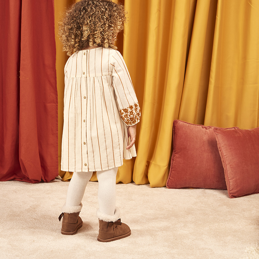Robe manches longues à rayures brodées pour bébé fille 