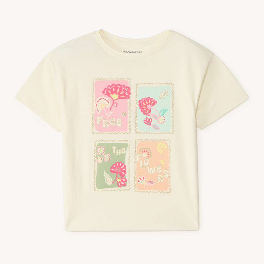 T-shirt manches courtes avec print timbres pour fille 