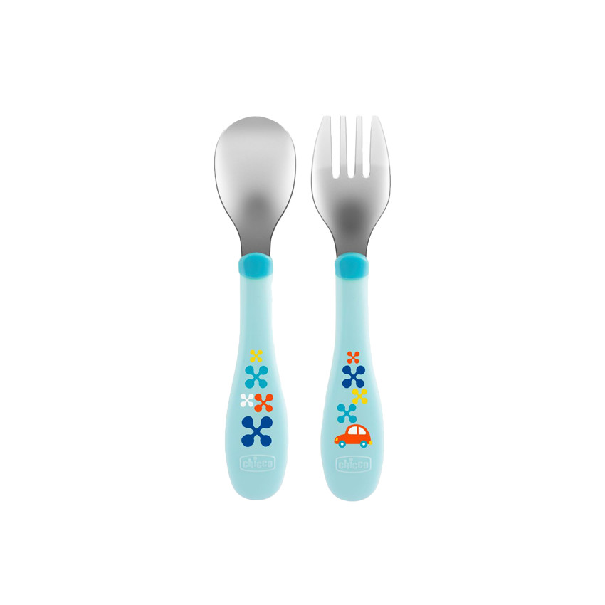 Mes premiers couverts avec bouts en inox x2 18M+ - Bleu Main Mes premiers couverts avec bouts en inox x2 18M+ - Bleu