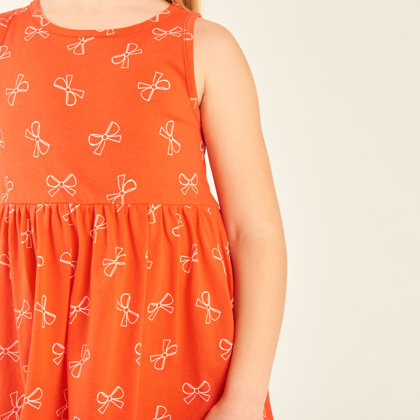Robe sans manches imprimé nœuds pour fille 