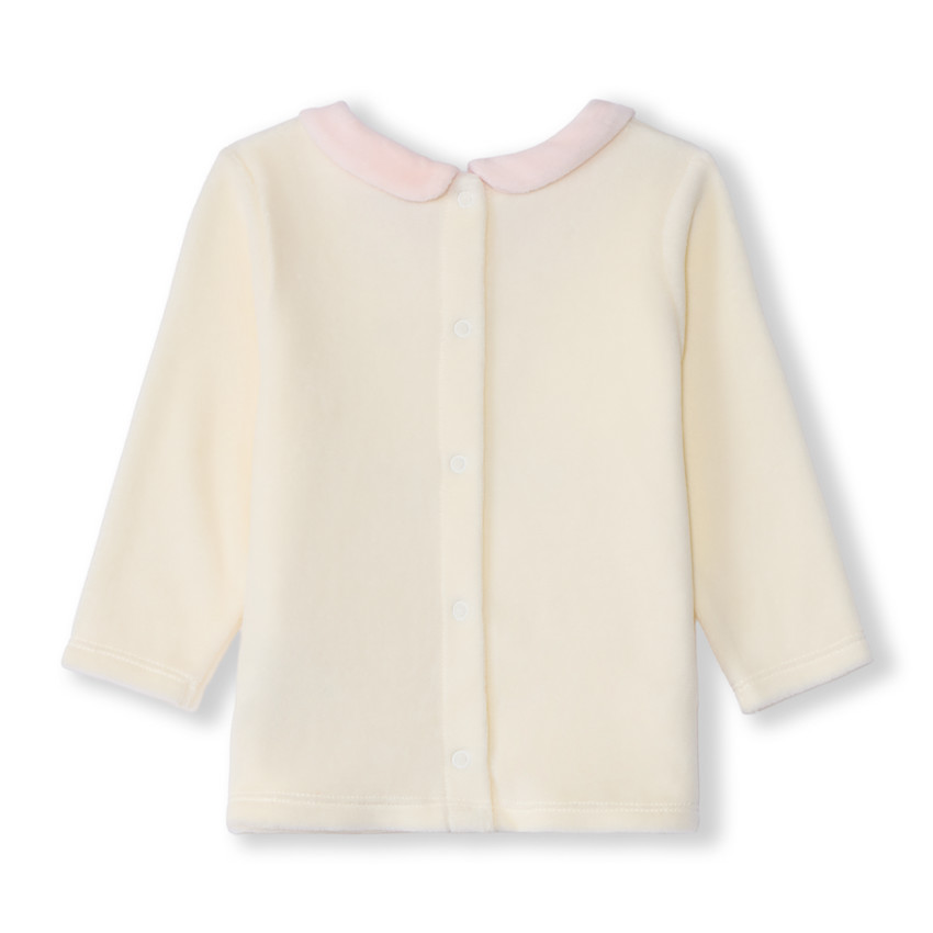 Pyjama 2 pièces lapin en velours pour bébé fille avec finitions différentes selon l'âge  