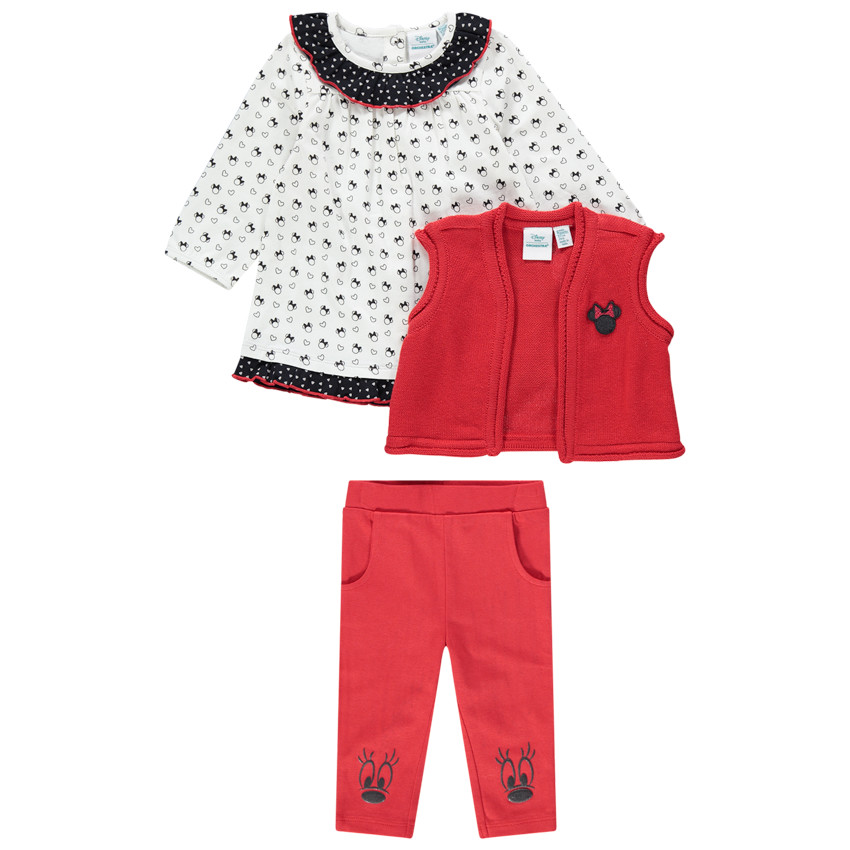 Ensemble 3 pièces avec tunique imprimée all-over, gilet et legging Minnie Disney 