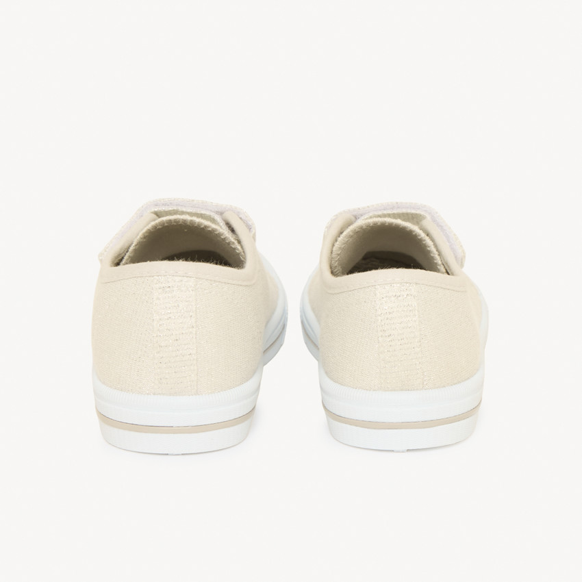 Baskets basses argentées scratch et lacets élastiqués pour bébé fille 