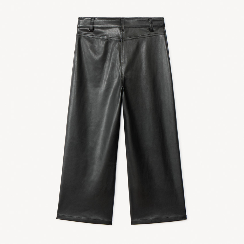 Pantalon uni noir en similicuir pour fille  
