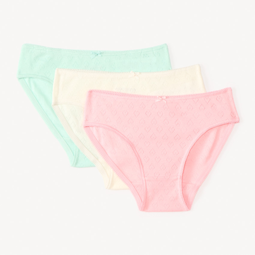 Lot de 3 culottes unies en pointelle cœur pour fille  