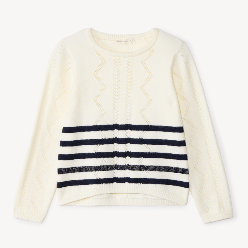 Pull manches longues en tricot style marinière pour fille  