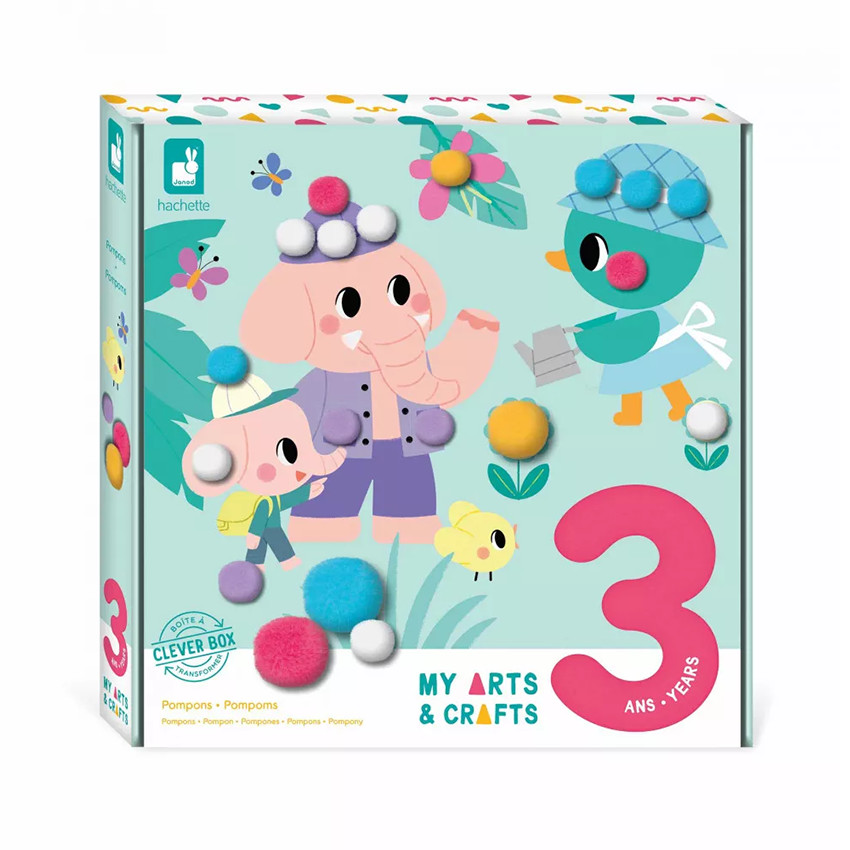 Coffret créatif pompons colorés à coller 