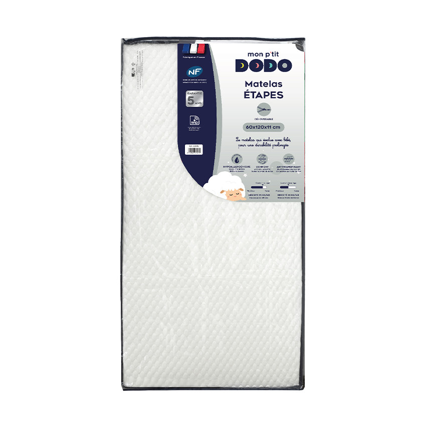 Matelas Étapes évolutif et déhoussable double face 60 x 120 cm 