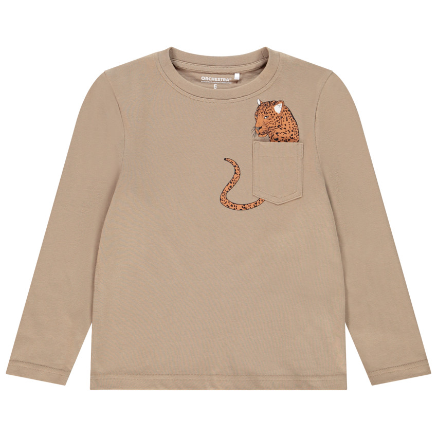 T-shirt manches longues en coton à poche print léopard pour enfant garçon 