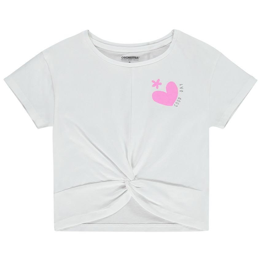 T-shirt manches courtes printé et effet noué pour fille 