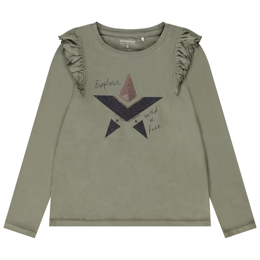T-shirt manches longues en jersey print sequins pour fille