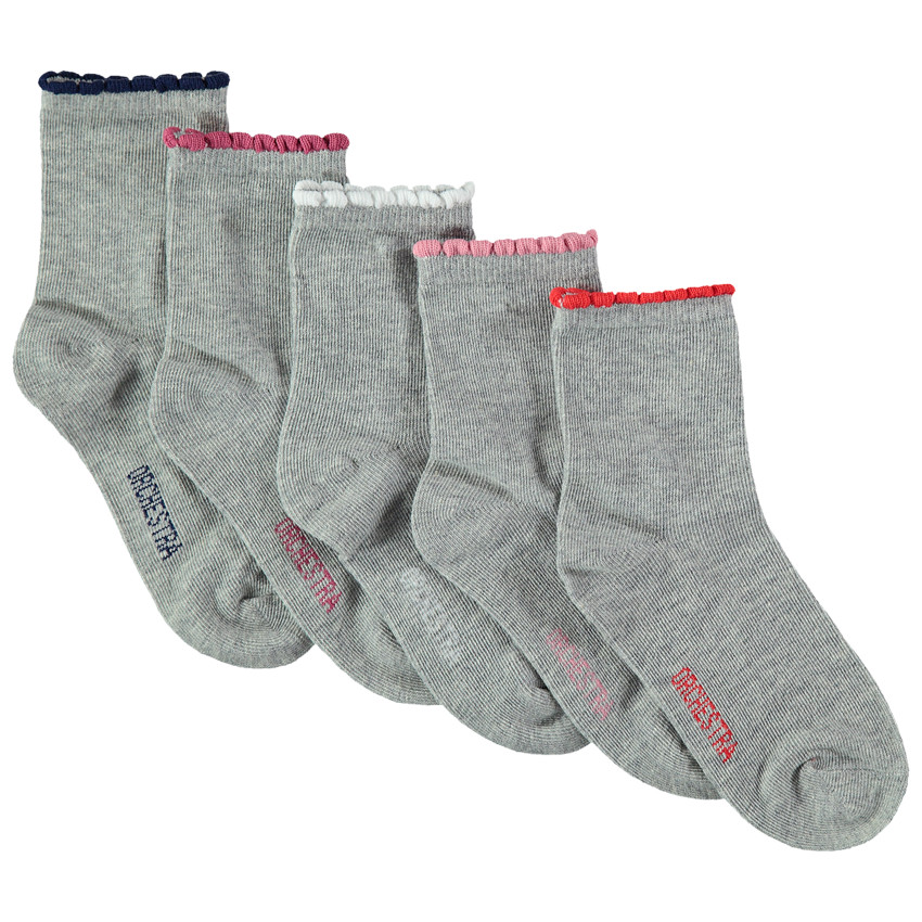 Lot de 5 paires de chaussettes assorties avec bord-côte contrasté festonné