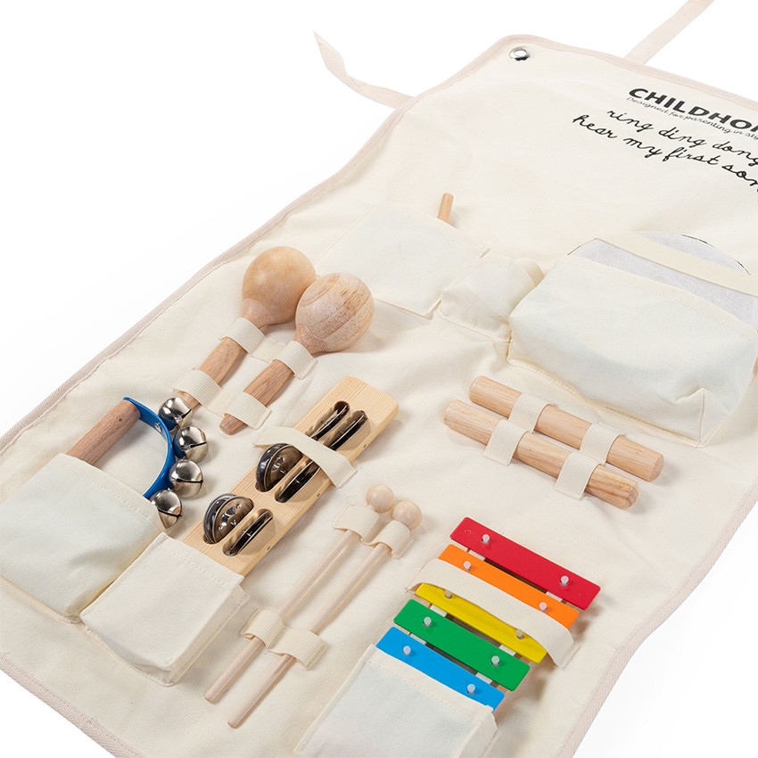 Set de 8 instruments de musique en bois avec organisateur 