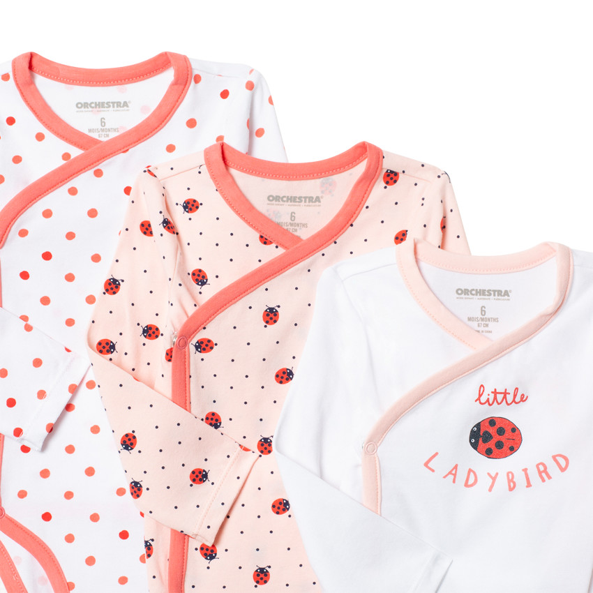 Lot de 3 bodies manches longues motif coccinelles pour bébé fille 