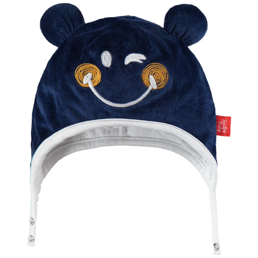 Bonnet en velours doublé jersey Smiley Baby à oreilles en relief 