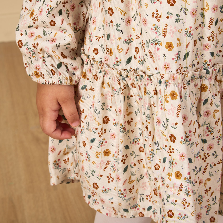 Ensemble robe fleurie à col claudine + bandeau pour bébé fille 