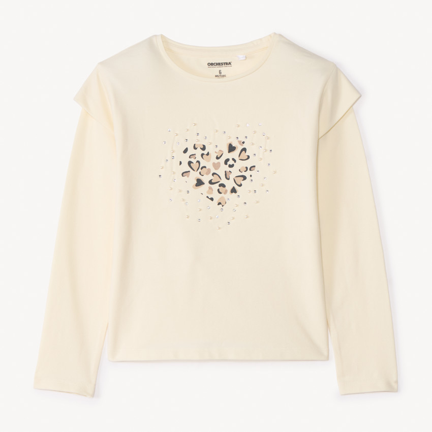 T-shirt manches longues à perles et strass pour fille 