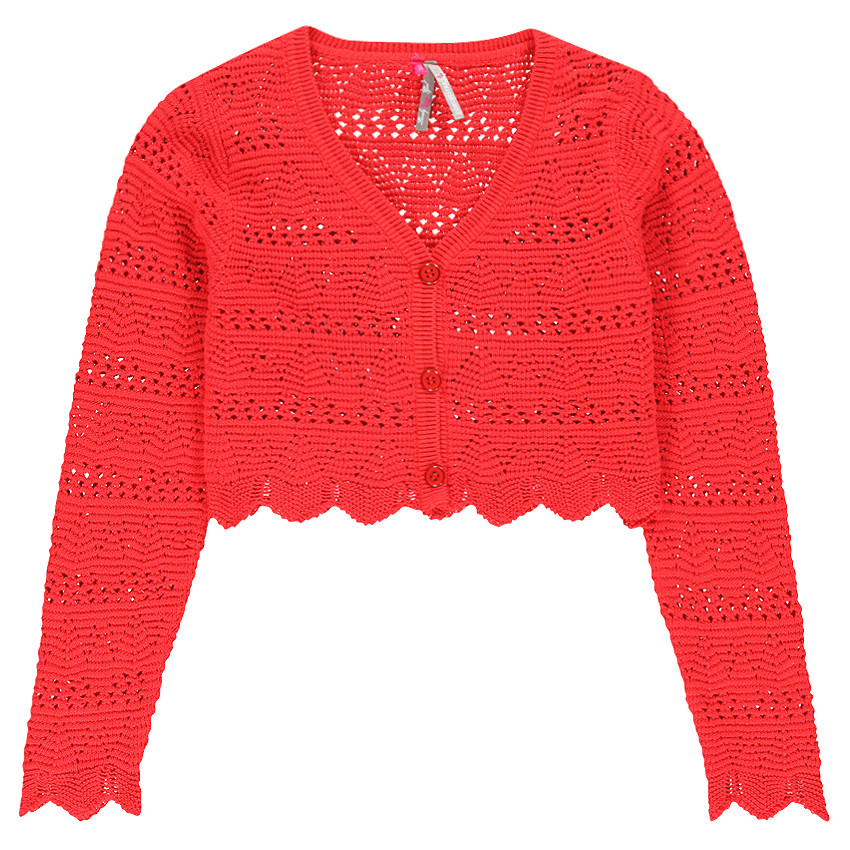 Junior - Gilet court rouge en crochet  