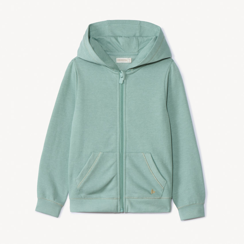 Gilet à capuche en molleton brodé cœur pour fille