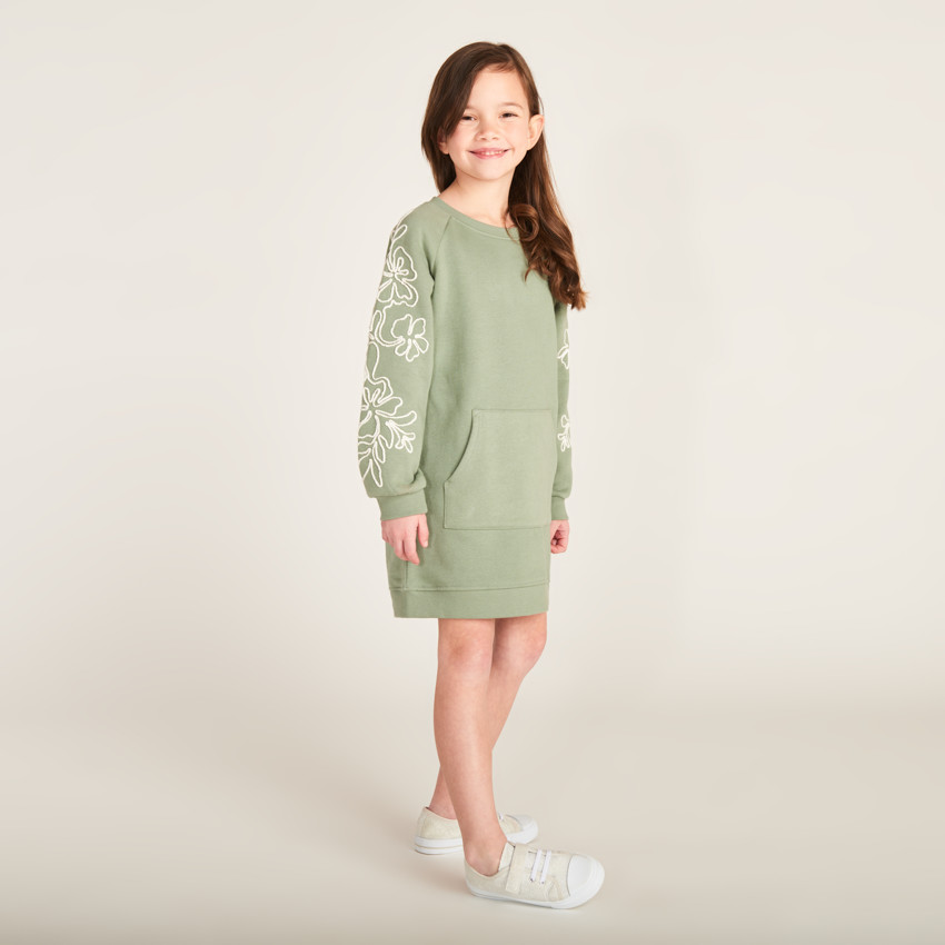 Robe sweat molleton avec cording fleuri pour fille 