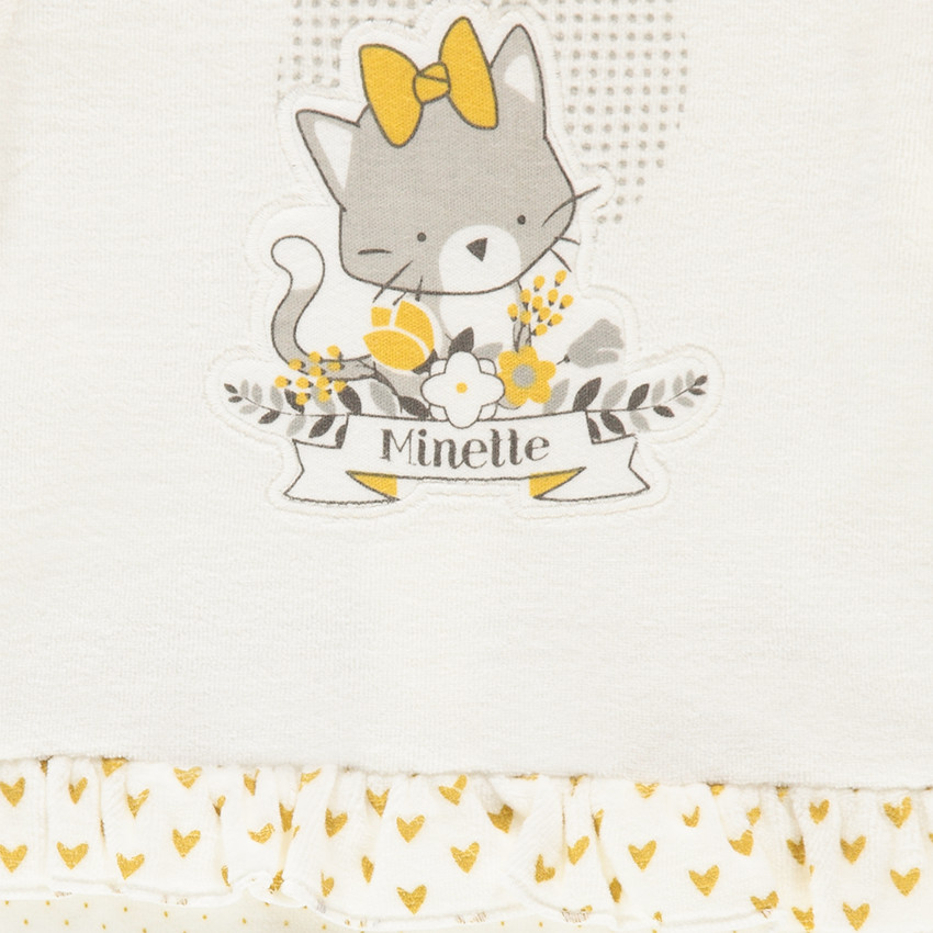 Dors-bien en velours avec chat printé et coeurs 