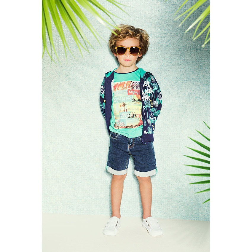 Bermuda en molleton effet jeans avec patch cousu au dos 